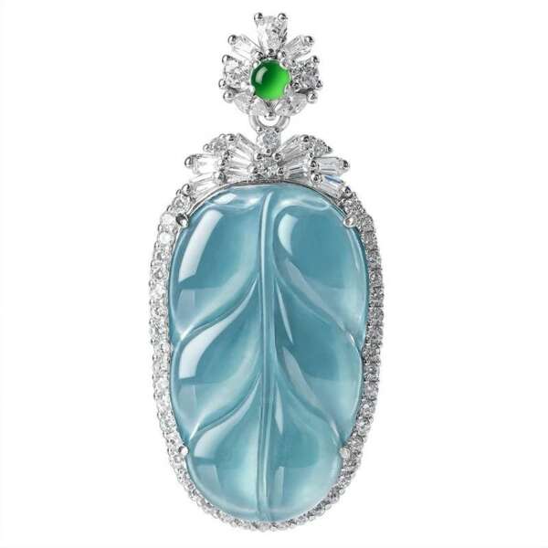 Dije de Jadeite Azul Aqua Diseño Hoja de la Buena Suerte - Imagen 3