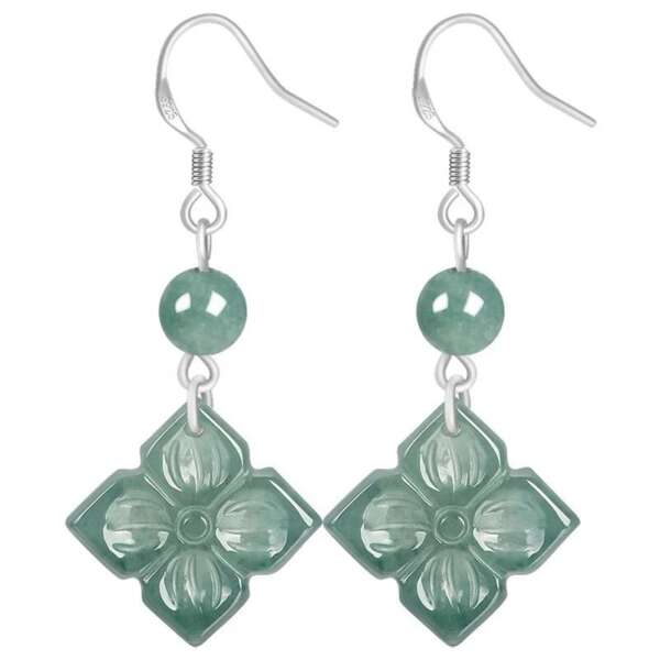 Aretes de Jade Princesa en Forma de Flor de Loto y Plata 925 - Imagen 2