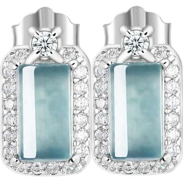Pendientes de Bambú de Agua en Jadeíta Azul Natural – Plata 925 - Imagen 2