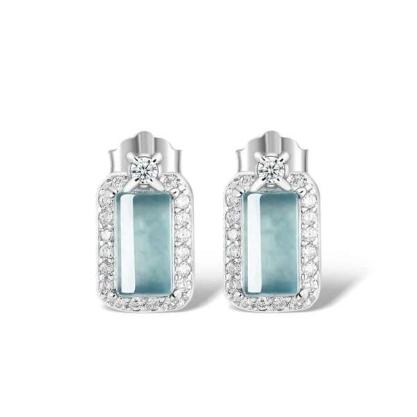 Pendientes de Bambú de Agua en Jadeíta Azul Natural – Plata 925 - Imagen 4