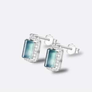 Pendientes de Bambú de Agua en Jadeíta Azul Natural – Plata 925