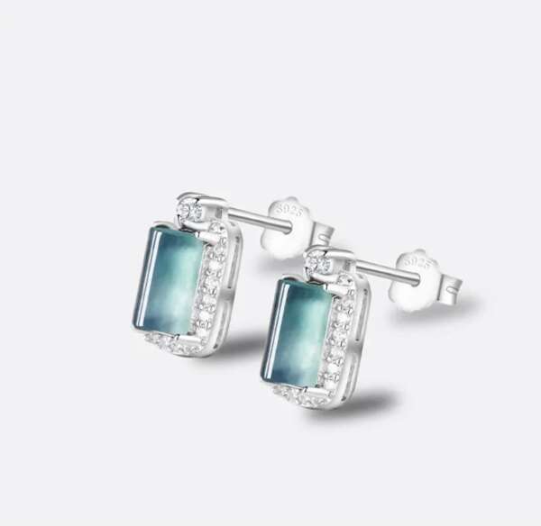 Pendientes de Bambú de Agua en Jadeíta Azul Natural – Plata 925
