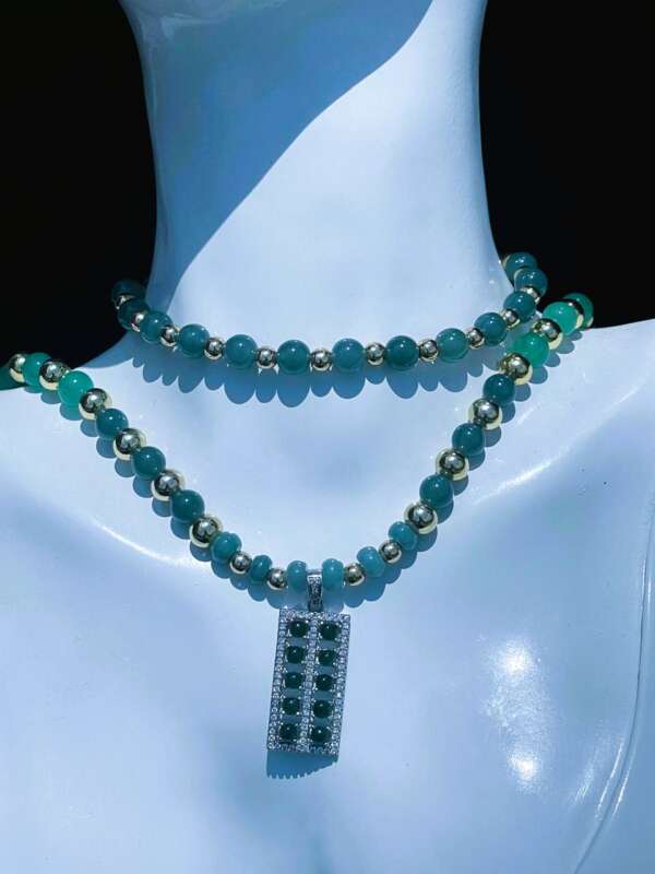 Collar "Sabiduría Eterna" – Jade Princesa, Verde y Cuarzo Rosado con Dije de Ábaco en Jade Esmeralda - Imagen 2