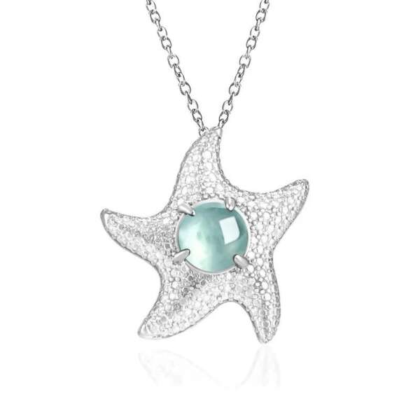 Dije de Jade Azul Natural en Forma de Estrella de Mar – Plata 925 - Imagen 3