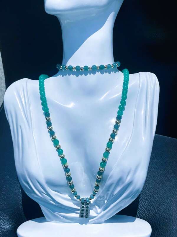 Collar "Sabiduría Eterna" – Jade Princesa, Verde y Cuarzo Rosado con Dije de Ábaco en Jade Esmeralda - Imagen 7