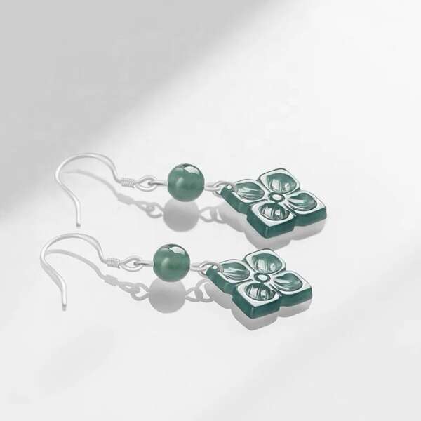 Aretes de Jade Princesa en Forma de Flor de Loto y Plata 925 - Imagen 4