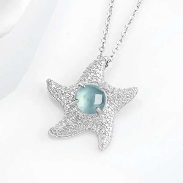 Dije de Jade Azul Natural en Forma de Estrella de Mar – Plata 925 - Imagen 4