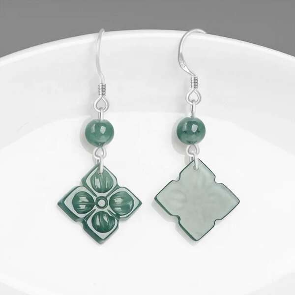 Aretes de Jade Princesa en Forma de Flor de Loto y Plata 925 - Imagen 5