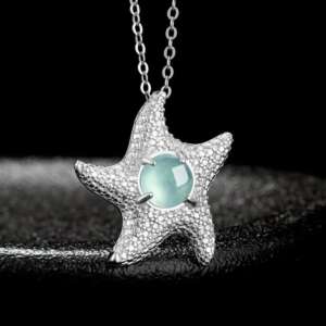 Dije de Jade Azul Natural en Forma de Estrella de Mar – Plata 925