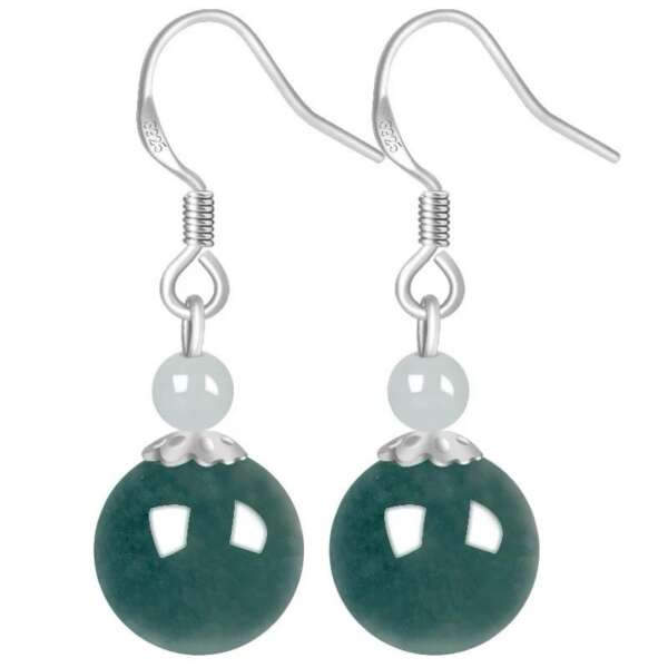 Aretes de Jade Azul Intenso con Jade Blanco en Plata 925 – Doble Esfera de Elegancia - Imagen 2
