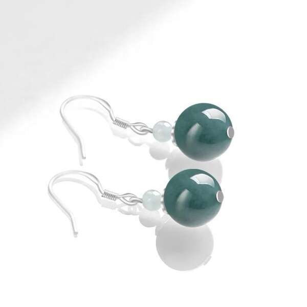 Aretes de Jade Azul Intenso con Jade Blanco en Plata 925 – Doble Esfera de Elegancia - Imagen 4
